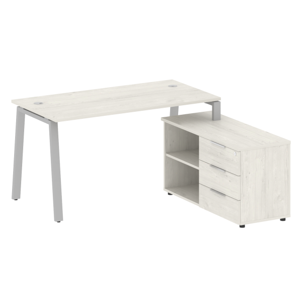Рабочая станция с тумбой на А-образном м/к Metal System Style БА.РС-СТС-2.3 (R) 1500x1520x750 (Дуб наварра/Серый металл)