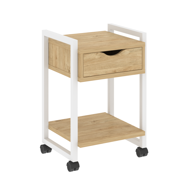 Тумба на колесных опорах с ящиком и полкой VR.L-T1.K 500x460x767 (Тиквуд Светлый/Белый металл)