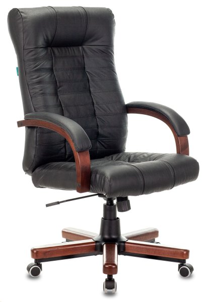 Кресло руководителя KB-10WALNUT черный кожа крестов. металл/дерево (Черный)